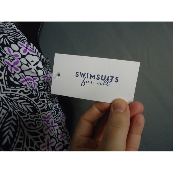 Swimsuits For All Sarong 1-Piece Swimsuit 12 Purple Black White Floral Print - Picture 4 of 7